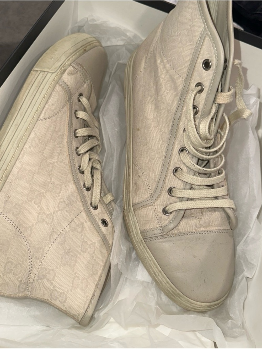 Gucci Men High-Top Canvas Sneaker in Beige US 9.5 EU 44.5